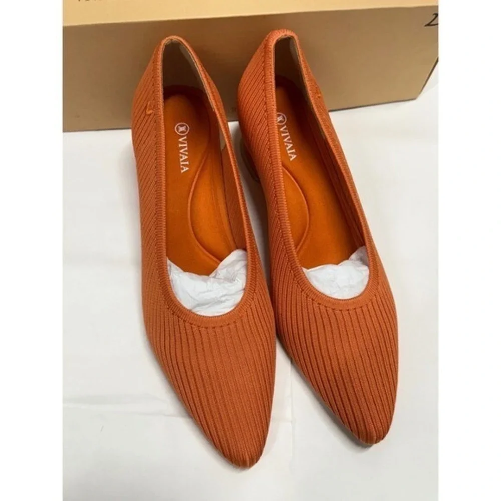 VIVAIA Pointed Toe Striped Wedge Flats Orange Women's EU/35 US/5 Comfort Shoes